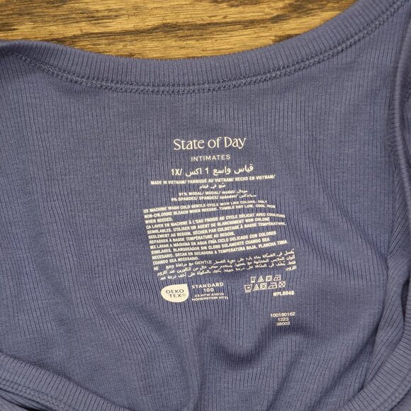NWT State Of Day Womens Ribbed Sleep Tank Top 100180162WN Nightfall Blue 1X - Picture 5 of 5